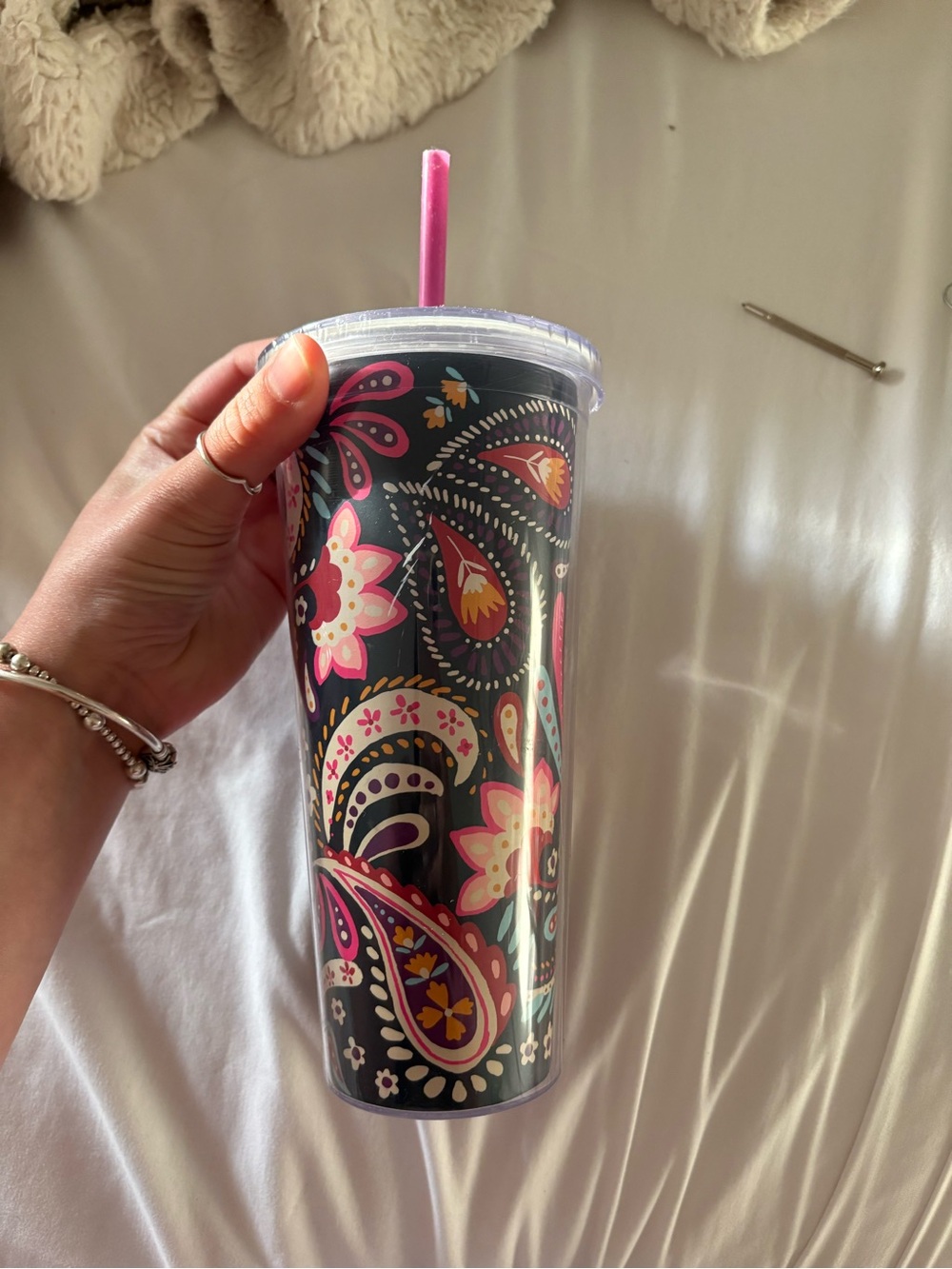 Vera Bradley Plastic Floral Paisley Insulated Tumbler Cup with Straw